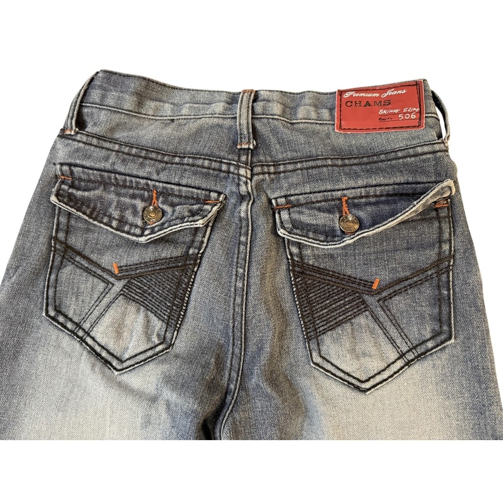 Chams Jeans Women 28 Skinny Slim 506 Distressed Y2K Embroidered Pockets Hit